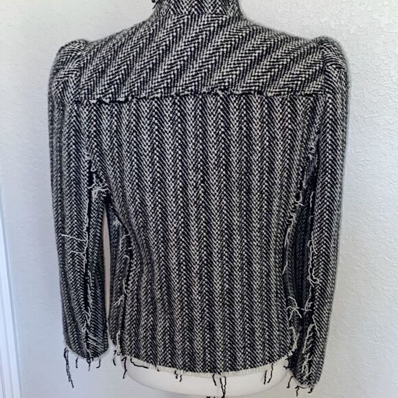 NWT Tory Burch Sammy Herringbone Tweed Raw Edge Double Breast Jacket Sz 8 - Picture 6 of 13